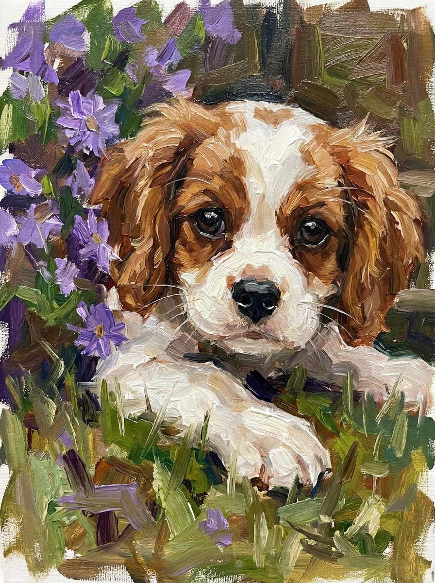 Painted puppy pet portrait example